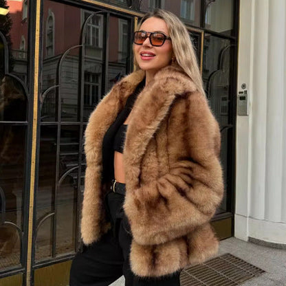 Damen Kunstpelzjacke Breiter Kragen Norvielle