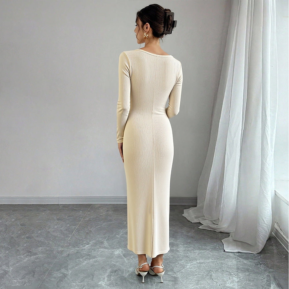 Damen Strickkleid Elegant V-Ausschnitt Norvielle