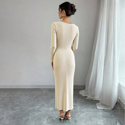 Damen Strickkleid Elegant V-Ausschnitt Norvielle