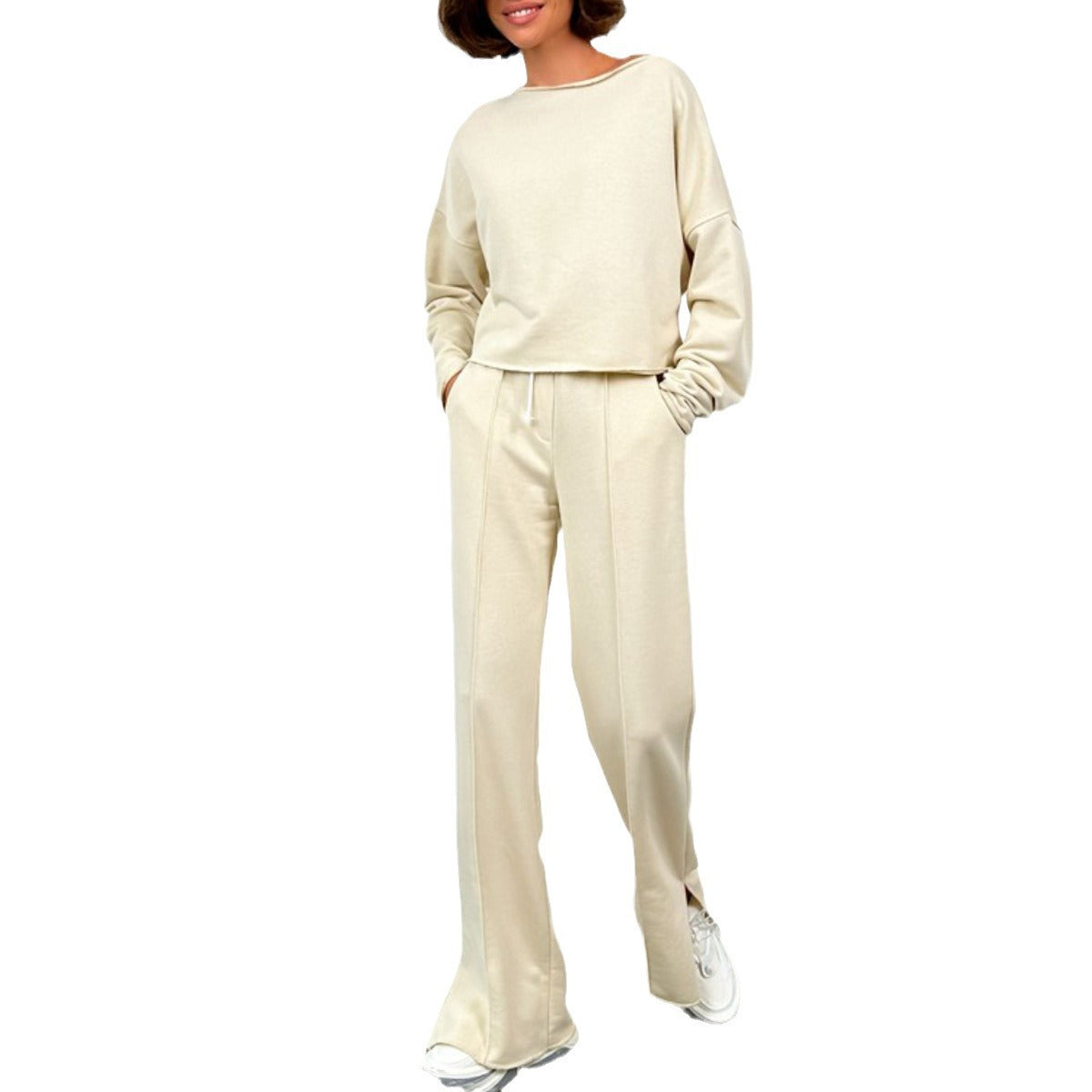 Damen Sweatshirt und Jogginghose Leicht Entspannt Beige