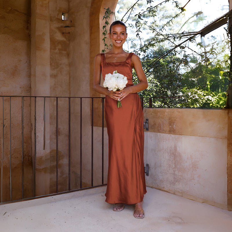 Damen Maxikleid mit seitlichem Schlitz und schmalen Trägern Norvielle