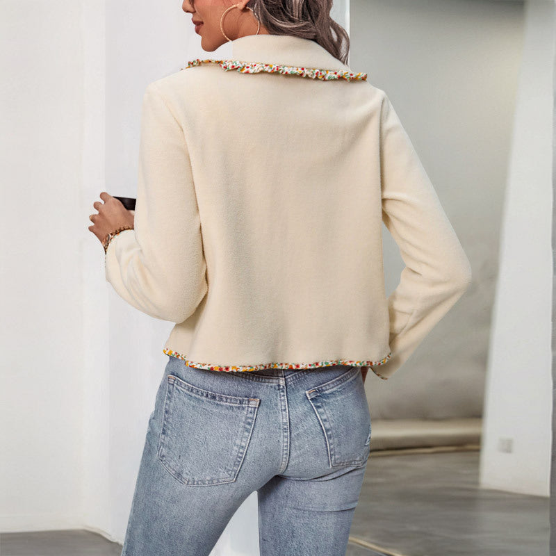 Damen Lässige Jacke Bunter Kragen Knöpfe Beige