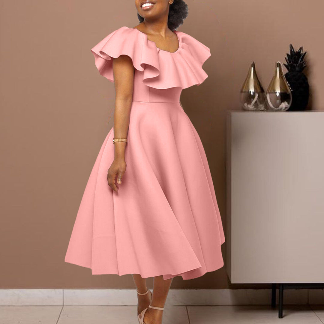 Damen Midikleid Elegant Volant Tailliert Norvielle - Norvielle