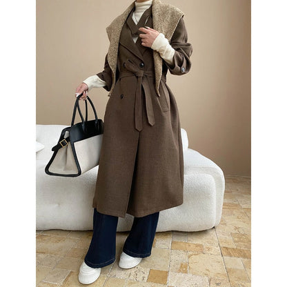 Damen Langmantel mit Abnehmbarem Kragen und Taschen Norvielle