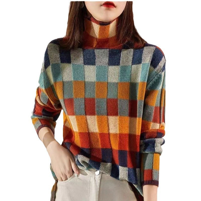 Damen Oversized Pullover Karomuster Norvielle