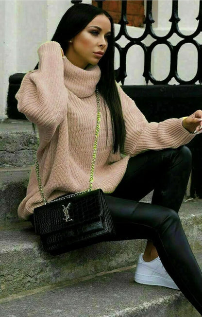 Damen Strickpullover Rollkragen Hochgeschlossen Norvielle