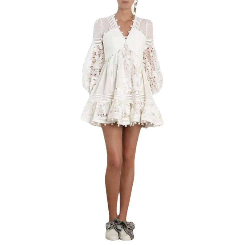 Damen Blumenkleid Rüschendetails Puffärmel Norvielle