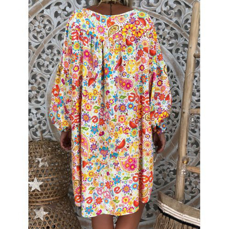 Damen Freizeitkleid Blumenmuster V-Ausschnitt Norvielle