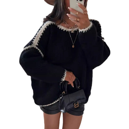 Damen Oversized Strickpullover mit Kontrastakzenten Norvielle