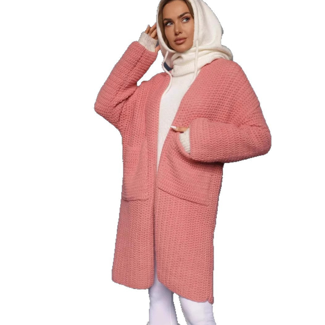 Damen Oversized Strickjacke V-Ausschnitt Taschen Norvielle