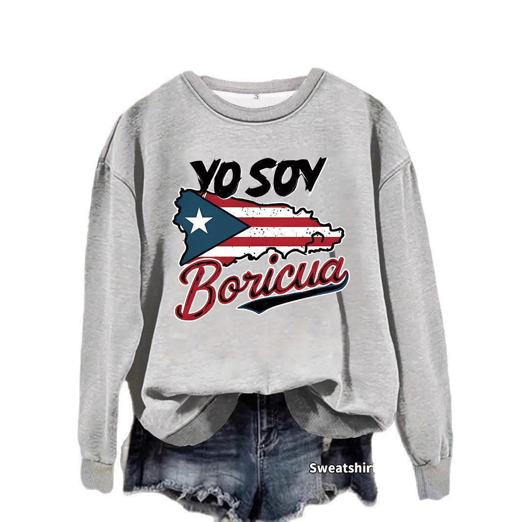 Damen Sweatshirt Puerto Rico Design Baumwolle Lässig Grau
