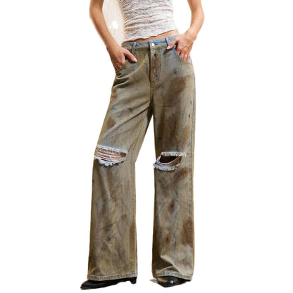 Damen Weite Jeanshose Distressed Details