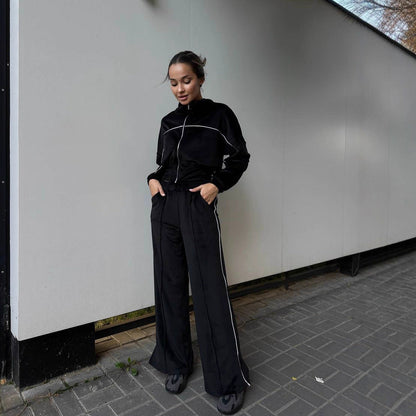 Damen Sportanzug Cropped Hohler Kragen Reißverschluss