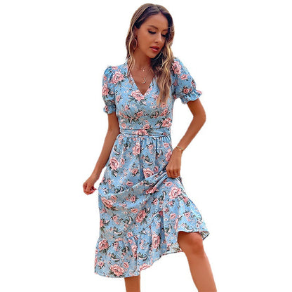 Damen Midikleid Floralmuster Rüschendetails Taillierung Norvielle