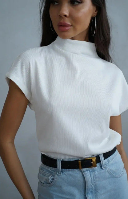 Damen Kurzarm-Shirt Hochkragen Elegantes Design