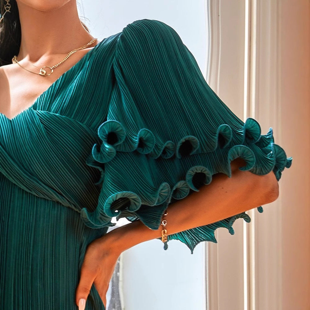 Damen Wickelkleid Plissiert Voluminöse Rüschen Norvielle