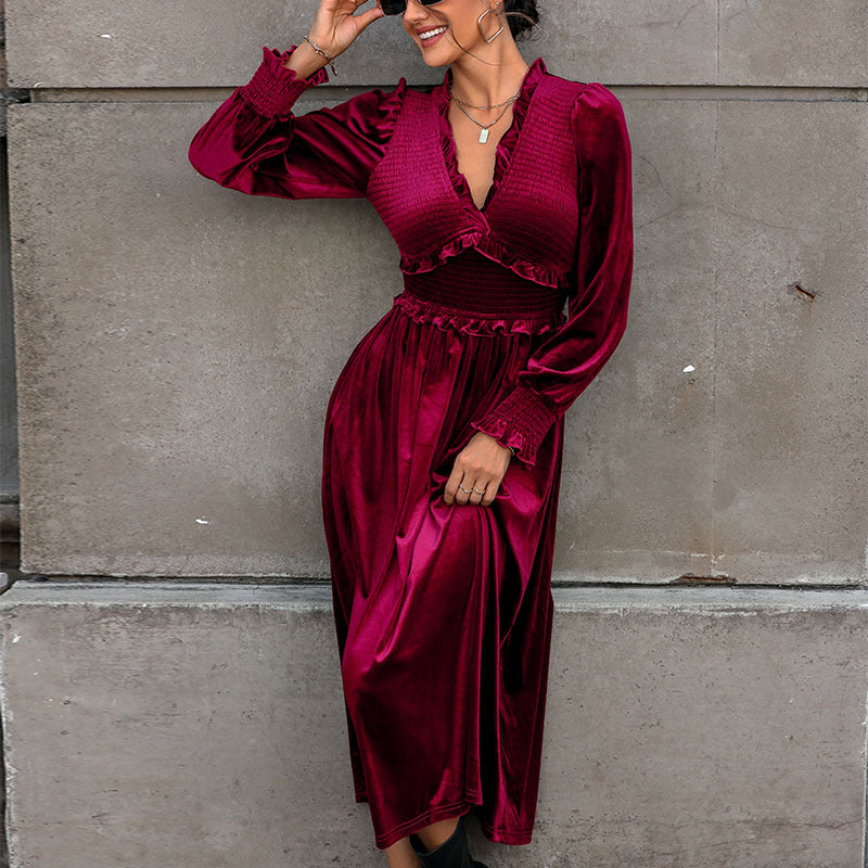 Damen Midikleid Rüschendetails Langer Ärmel Norvielle