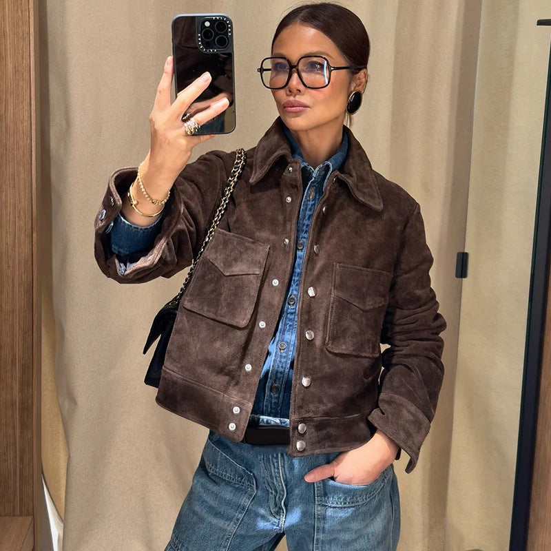 Damen Wildlederjacke Mit Taschen Norvielle