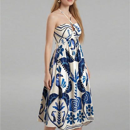 Damen Maxikleid Sommer florale Drucke Bandeau-Ausschnitt