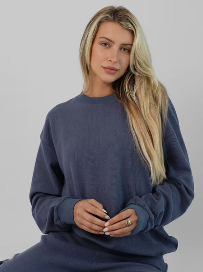 Damen Sweatshirt Waffelmuster Bequem Norvielle