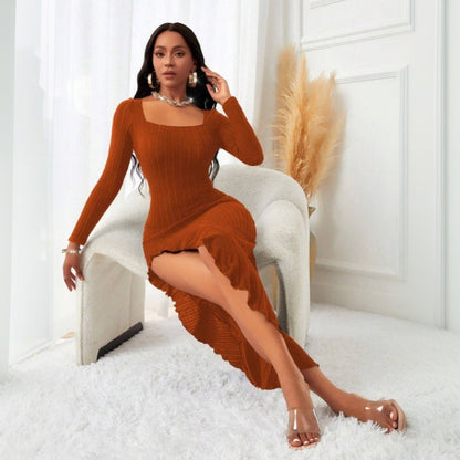 Damen Maxi-Kleid Langer Ärmel Wasserfall-Schnitt Norvielle