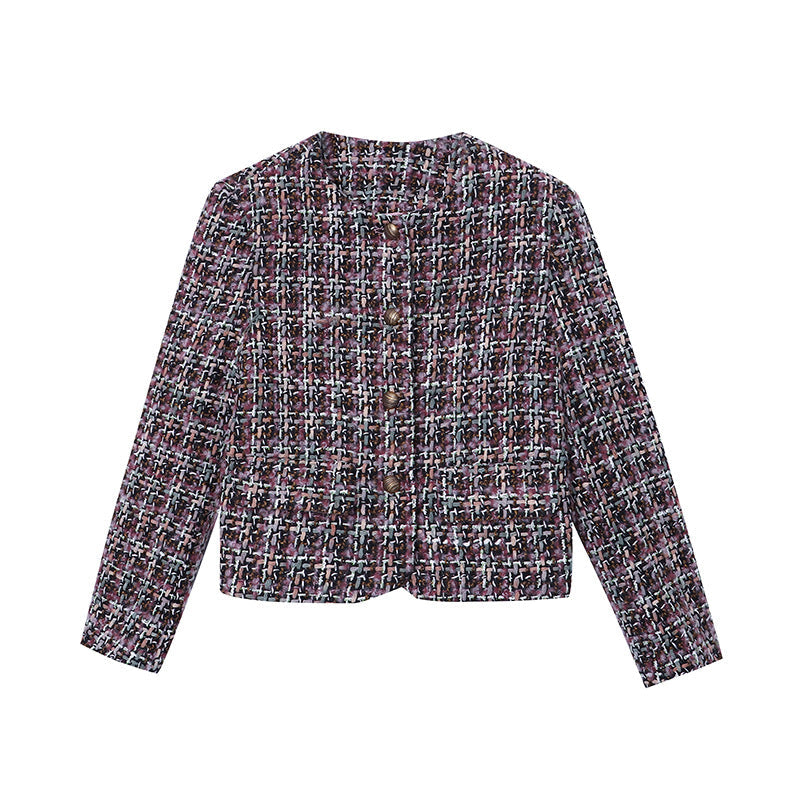 Damen Boucle-Jacke Strukturiert Symbolknöpfe Beige