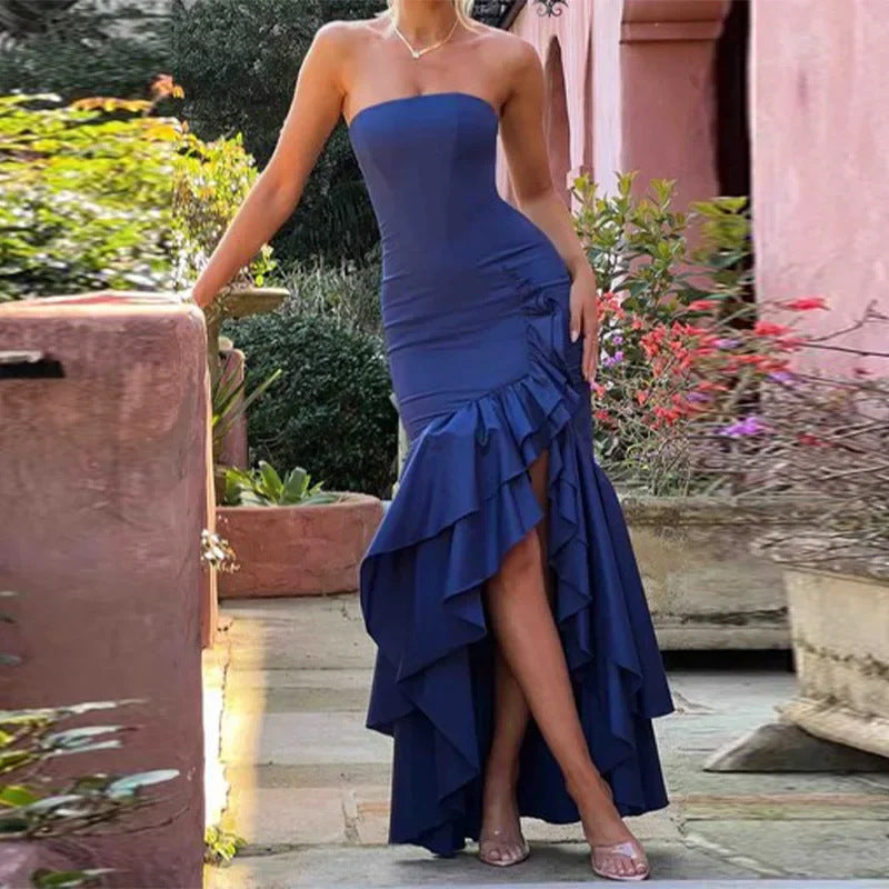Damen Hochzeitskleid Rüschen Hocher Schlitz Norvielle - Norvielle