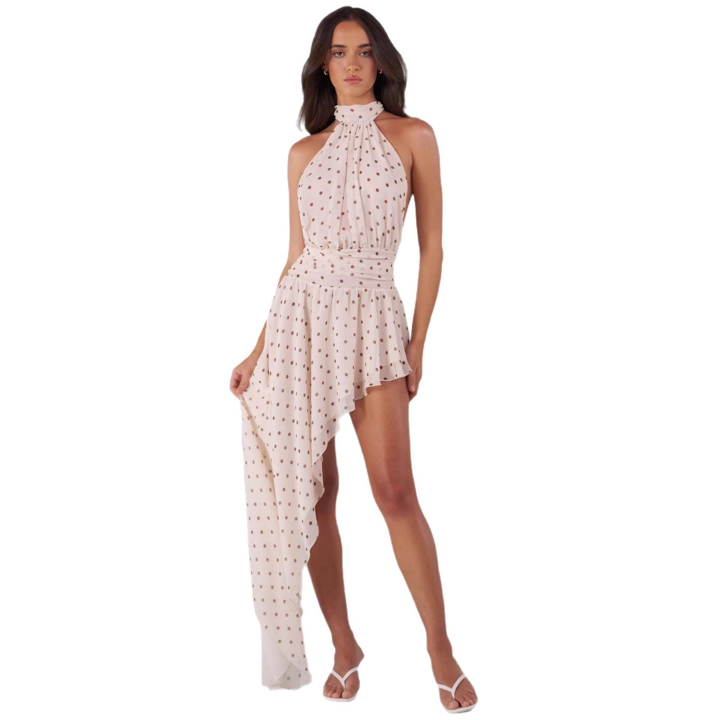 Damen Minikleid Asymmetrischer Rock Fließender Stoff