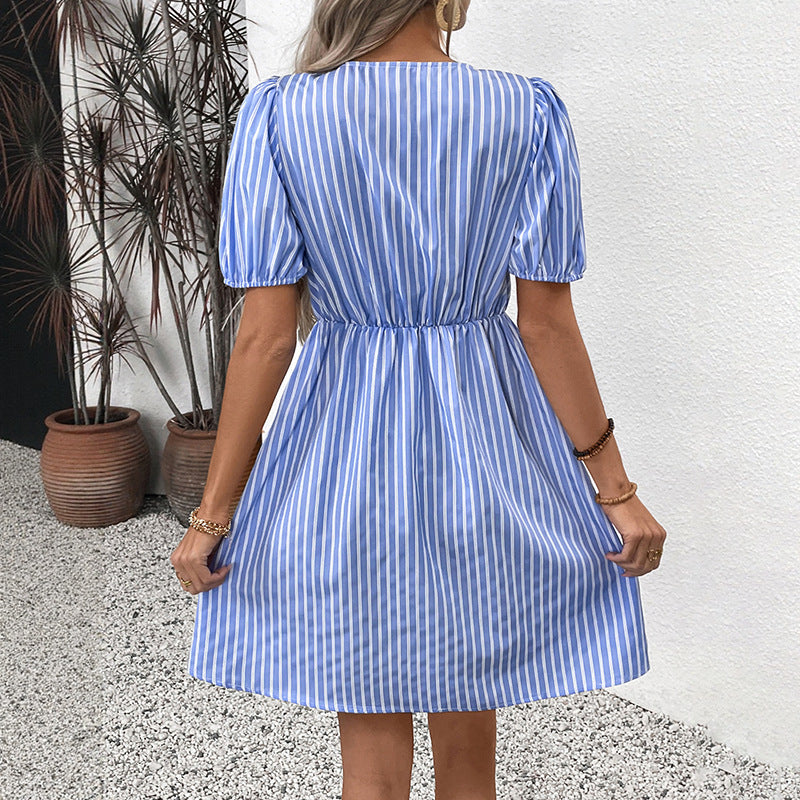 Damen Mini-Kleid Woven Puffärmel Geflochtene Details Norvielle