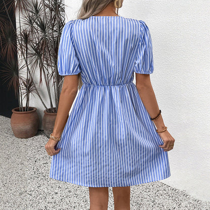 Damen Mini-Kleid Woven Puffärmel Geflochtene Details Norvielle