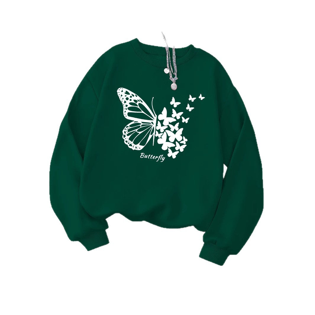 Damen Sweatshirt Schmetterlingsmotiv Lässig Grün