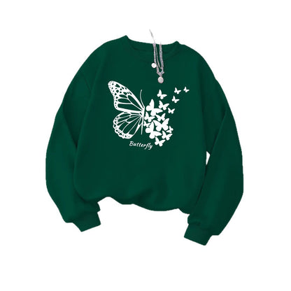 Damen Sweatshirt Schmetterlingsmotiv Lässig Grün