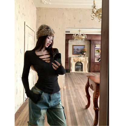 Damen Langarmshirt Cut-Out-Design Figurfreundlich Norvielle - Norvielle