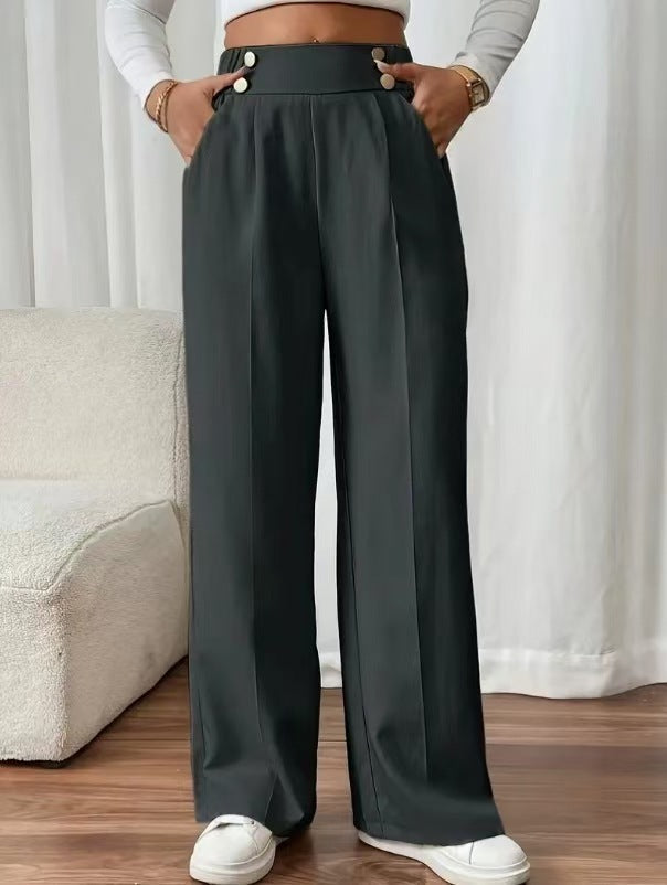Damen Hochbundhose Weites Bein Mit Knöpfen