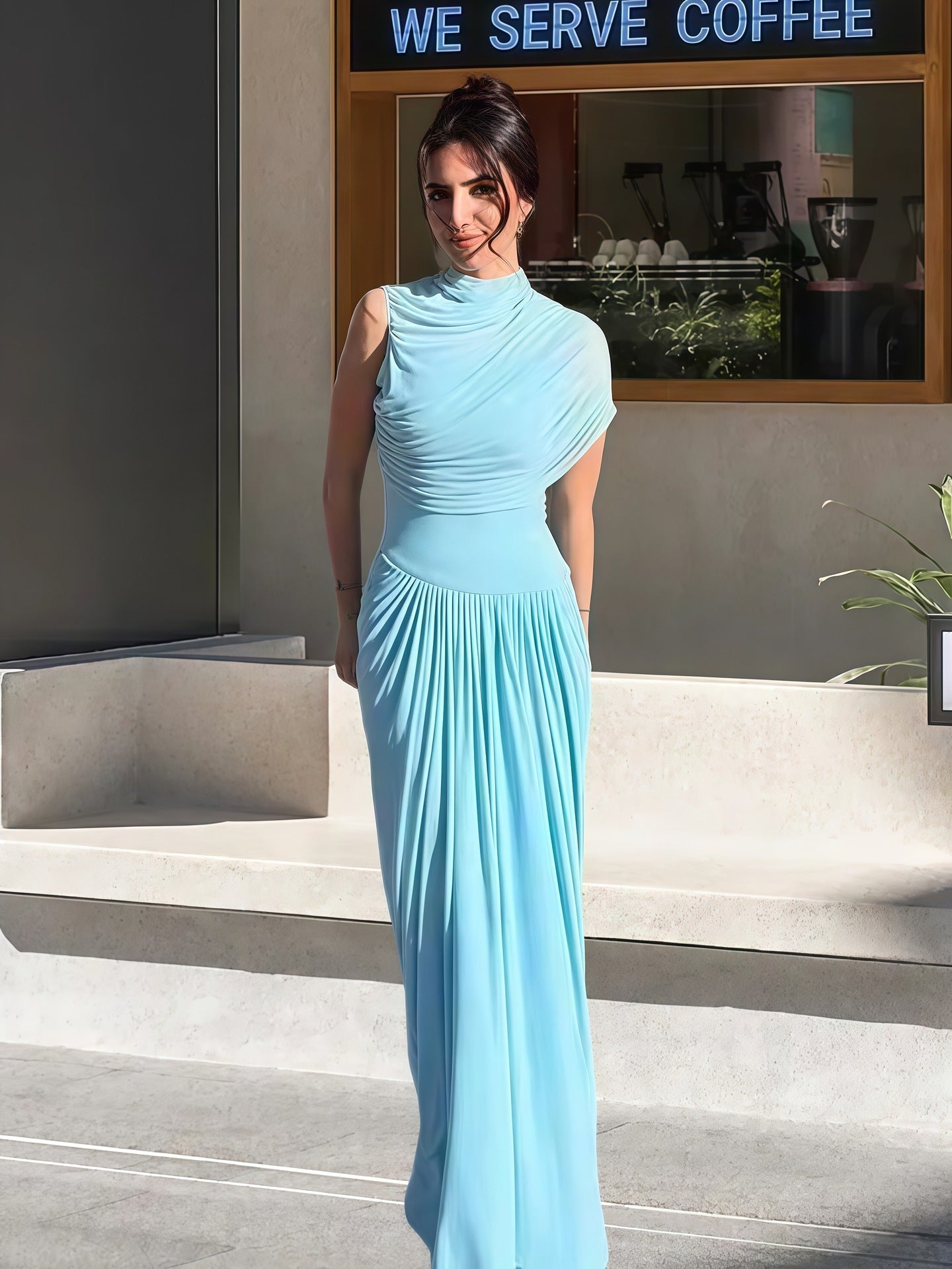 Damen Maxikleid Asymmetrisch Drapierungen Norvielle
