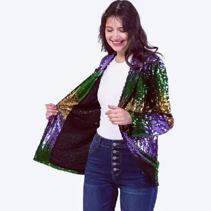 Damen Glitzerjacke Pailletten Langer Arm Offener Schnitt Norvielle
