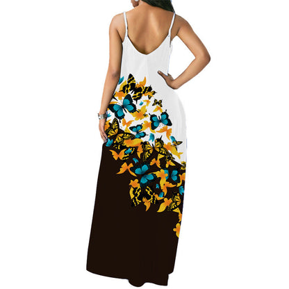 Damen Maxikleid mit Blumenmuster und Seitentaschen