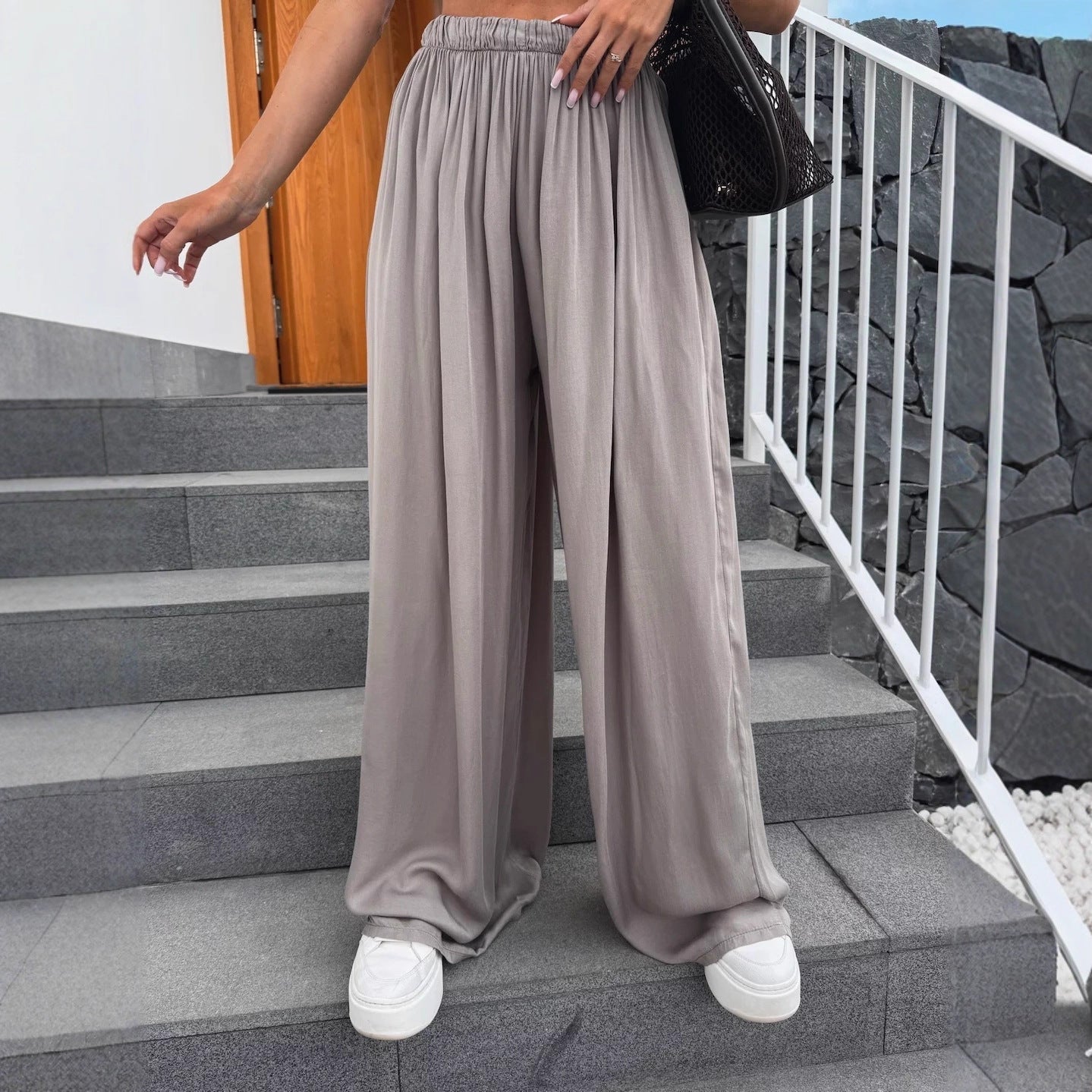Damen Palazzo-Hose Elastischer Bund Weite Bein Norvielle - Norvielle