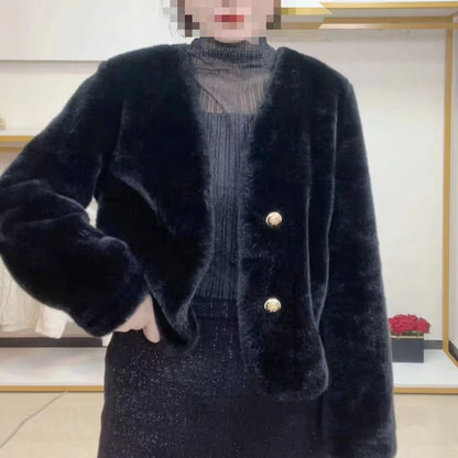 Damen Kurzjacke Flauschig mit Knöpfen Norvielle