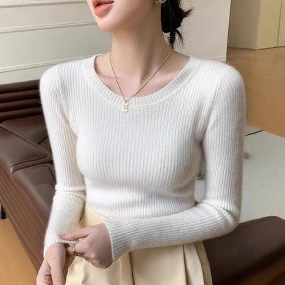 Damen Rippstrickpullover Rundhalsausschnitt Fein Norvielle