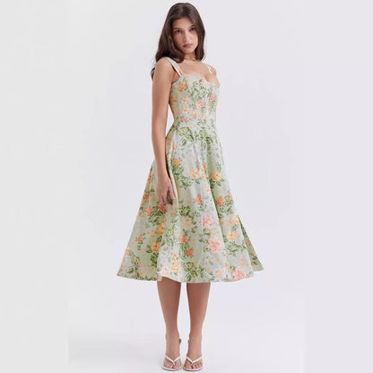 Damen Sommerkleid mit Blumenmuster und hoher Beinschlitze Norvielle