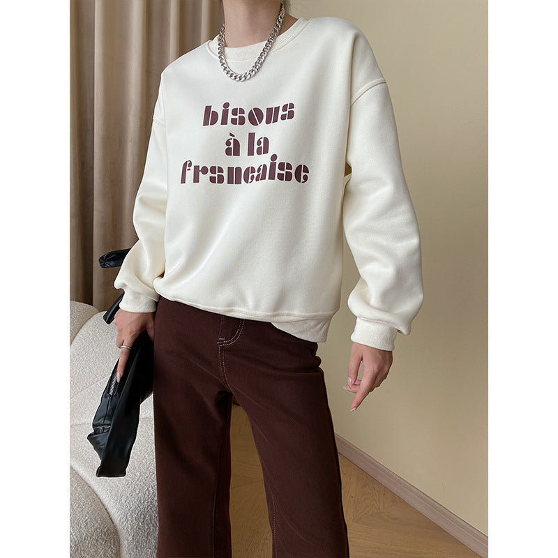 Damen Sweatshirt Lässig Kreativer Schriftzug Beige