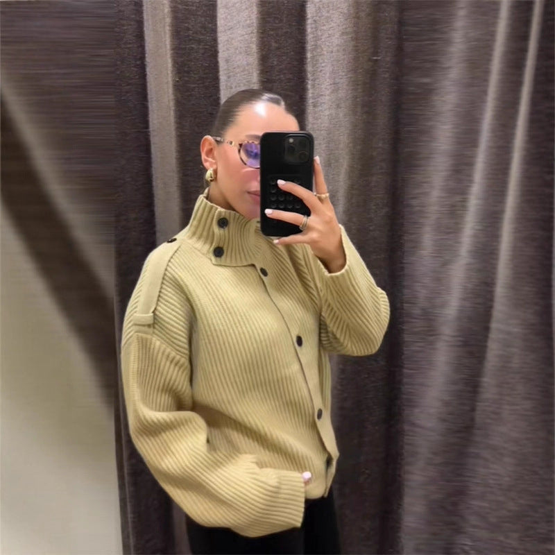 Damen Oversized Strickjacke Hochschließender Kragen Norvielle - Norvielle