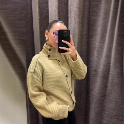 Damen Oversized Strickjacke Hochschließender Kragen Norvielle - Norvielle