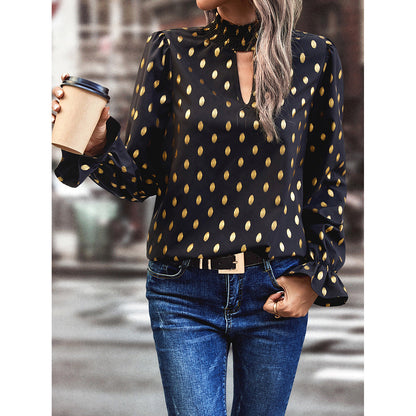 Damen Bluse Elegante V-Ausschnitt Gold Akzente Norvielle