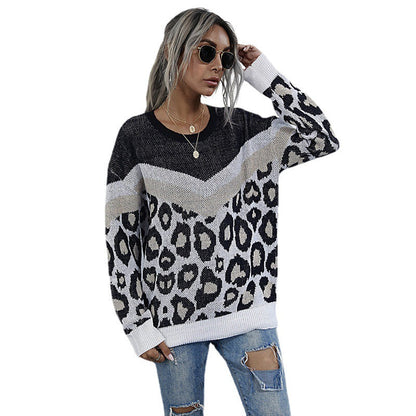 Damen Strickpullover Leopardenmuster Grafisches Design
