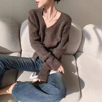 Damen Strickcardigan V-Ausschnitt Reißverschluss Norvielle