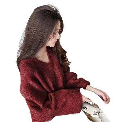 Damen Oversized V-Pullover Weich Norvielle
