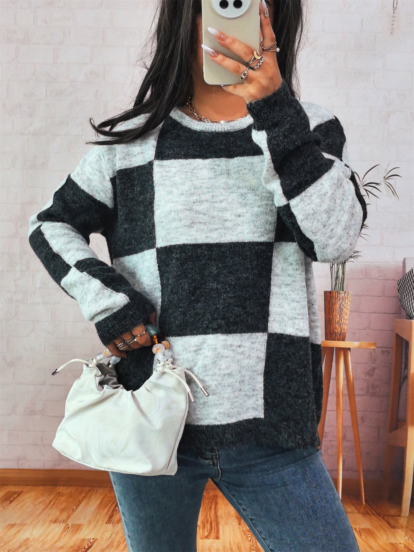 Damen Pullover Karomuster Modern Norvielle