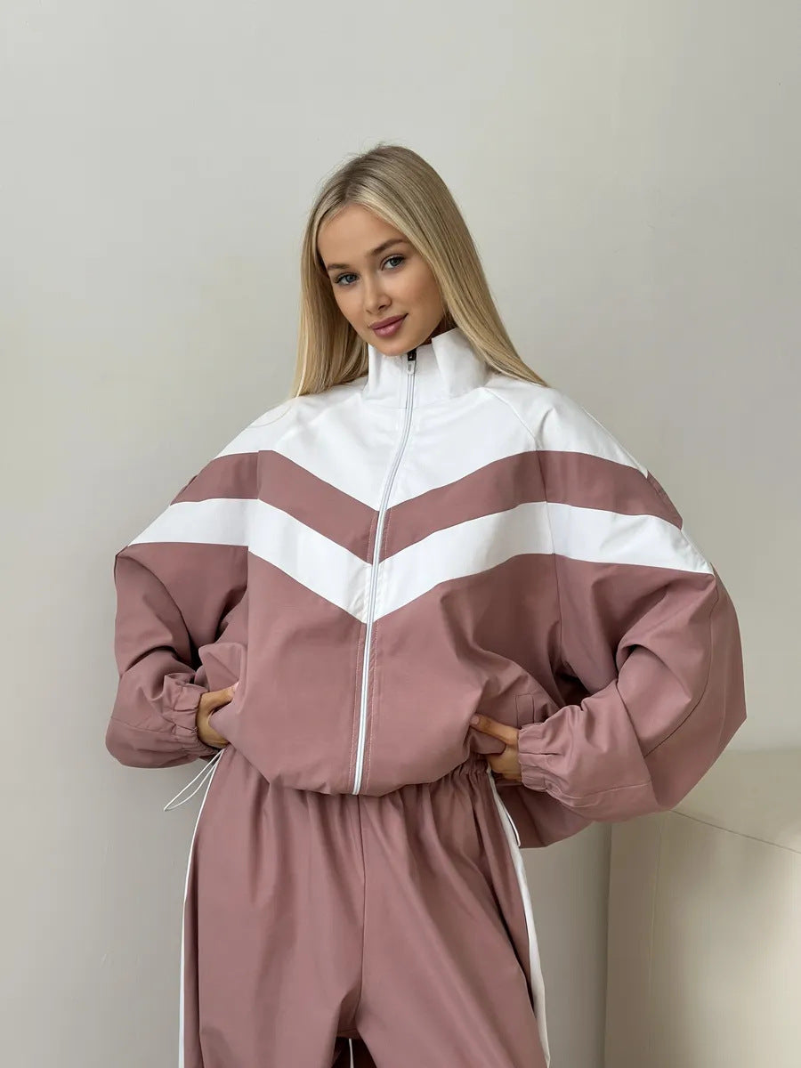 Damen Windbreaker Jacke Hochkragen Kontraststreifen Norvielle